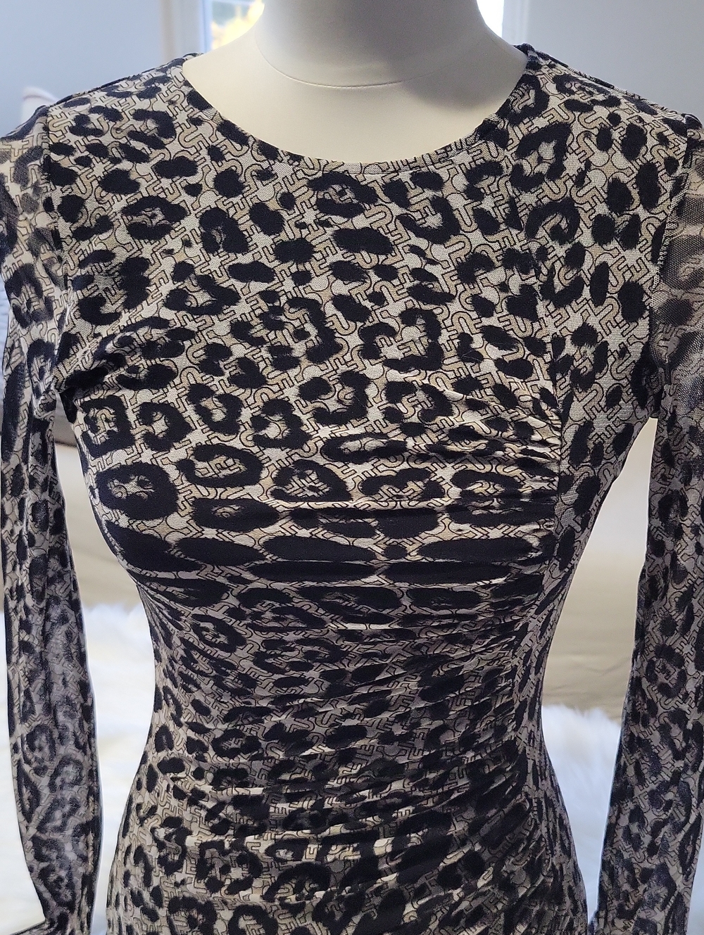FUZZI Black Long-Sleeve Animal Print Top
